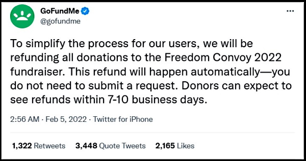 Facing Massive Charge-Back Fees GoFundMe Changes Direction; Will Automatically Refund Freedom Convoy Donations G3